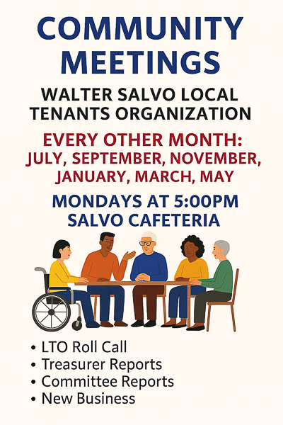 poster announcing community meetings