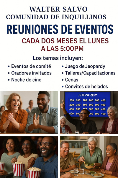 poster announcing community meetings, Spanish