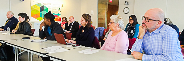 From Right to Left: David X, Phyllis Corbitt, Chair of MUPHT, Annette Duke, Mass Law Reform, Concetta Paul, tenant leader in the Boston Housing Authority; in rear, far left, Susan Connelly, Mass Housing Partnership