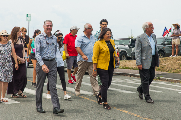 Front row, Left to Right: Representative Paul Tucker, Mayor Kim Driscoll, and Sheriff Coppola